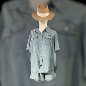 Denim Shirt and Shorts Set